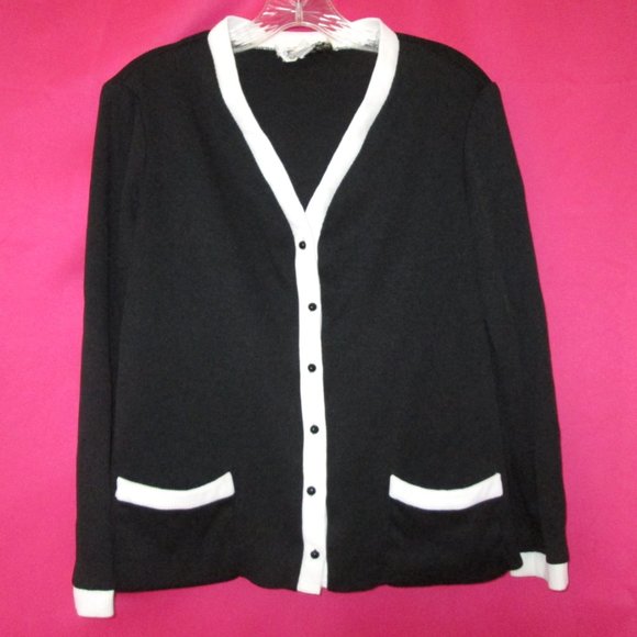 1970s vintage black white trim cardigan jacket size large - Picture 2 of 5